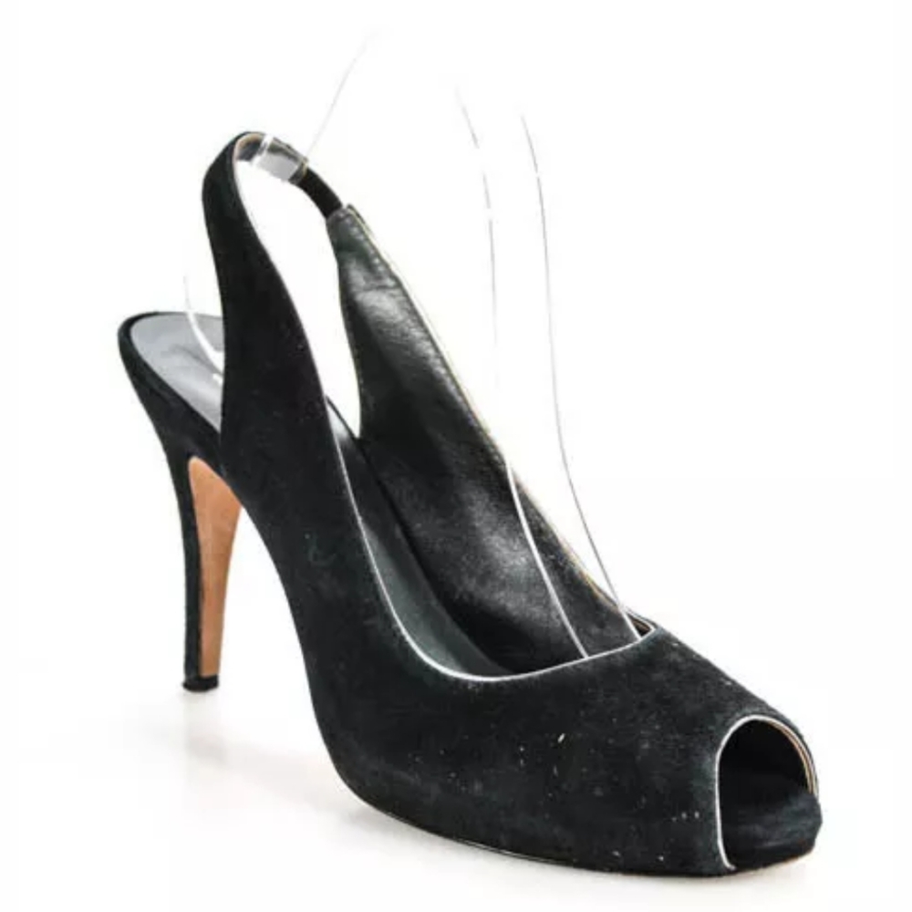 DKNY BLACK SUEDE PEEP TOE SLINGBACKS PUMPS SIZE 8